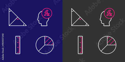 Set line Pie chart infographic, Ruler, Function mathematical symbol and Angle bisector of triangle icon. Vector