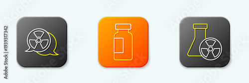 Set line Radioactive, Test tube and flask and radiation icon. Vector