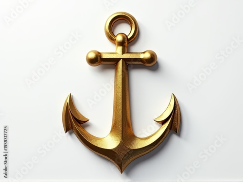 A gold anchor placed on a white background