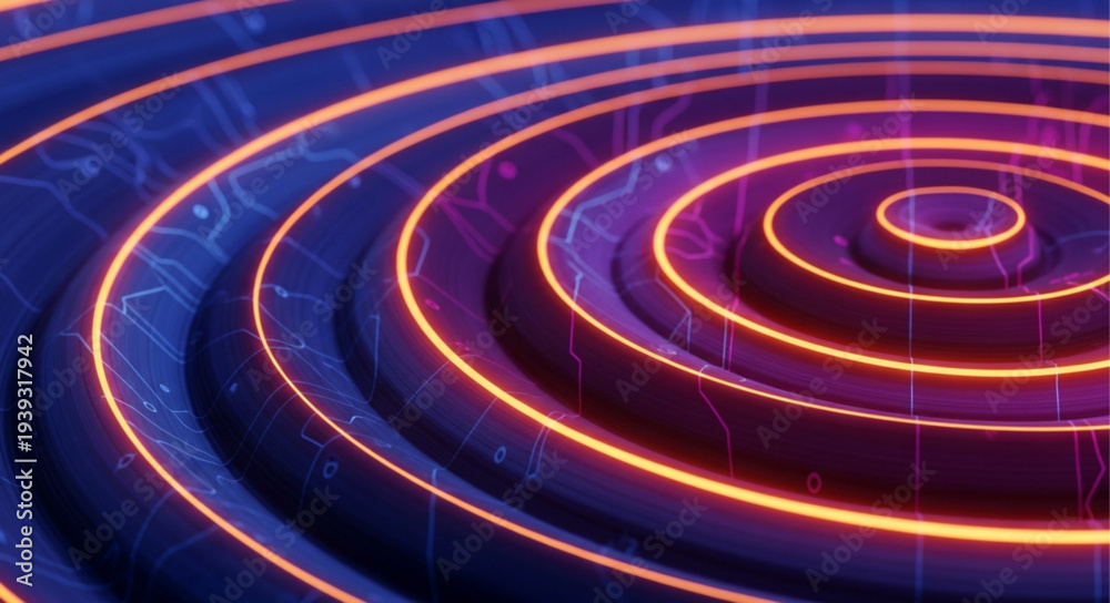 Fototapeta premium Colorful Neon Light Spiral Pattern on Dark Background.