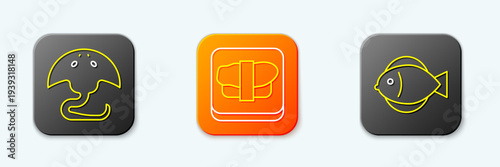 Set line Stingray, Sushi on cutting board and Fish icon. Vector