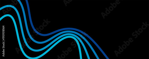 Abstract background featuring smooth flowing wavy lines in gradient shades of blue on a deep black background.