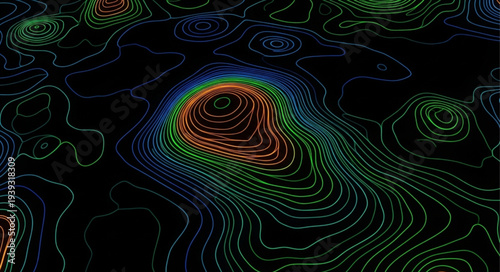 Colorful Topographic Map with Contour Lines and Elevation Data.