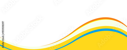 Modern abstract background featuring smooth layered waves in vibrant colors including yellow, orange, blue, and soft neutral tones on a light gray background