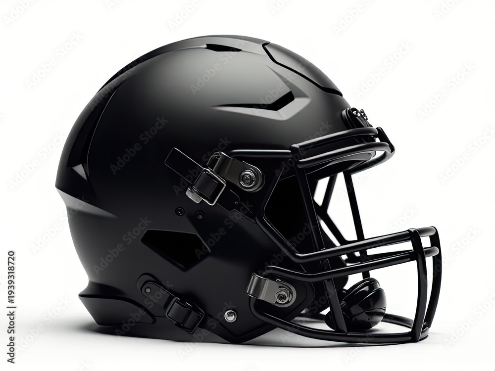 Fototapeta premium A black football helmet sitting on a plain white background