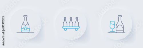 Set line Wine bottle with glass, Bottle of wine and Champagne icon. Vector