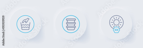 Set line No direct sunlight, Bowl and Hand wash laundry icon. Vector