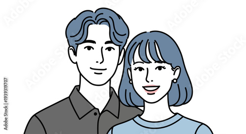 Illustration shows a smiling man and woman standing together happily