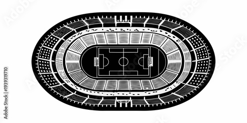 Aerial view of a detailed sports stadium with a soccer field