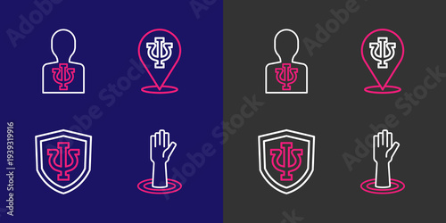 Set line Helping hand, Psychology, Psi, and icon. Vector