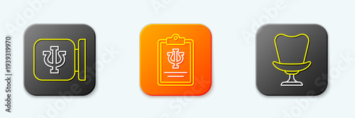 Set line Psychology, Psi, and Armchair icon. Vector