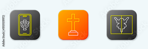 Set line Psychologist online, Graves funeral sorrow and Rorschach test icon. Vector