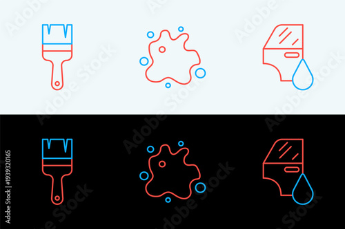 Set line Car painting, Paint brush and spray icon. Vector