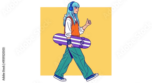 Teenager walking with inflatable on sunny day outside