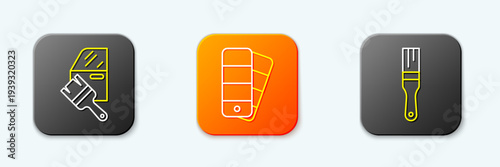 Set line Car painting, Color palette guide and Paint brush icon. Vector
