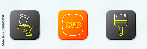 Set line Paint spray gun, RGB and brush icon. Vector