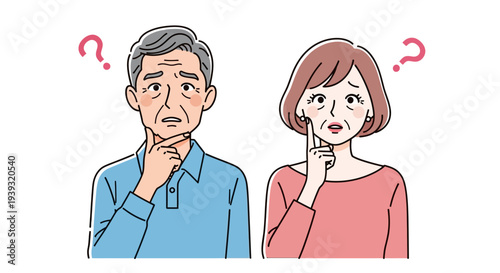 Confused man and woman think deeply with puzzled expressions indoors.