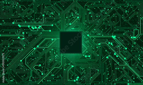 AI Artificial Intelligence chipset on circuit board in futuristic concept suitable for future technology artwork, Web Banner Abstract background, High tech technology geometric and connection system