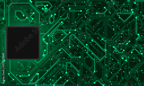 AI Artificial Intelligence chipset on circuit board in futuristic concept suitable for future technology artwork, Web Banner Abstract background, High tech technology geometric and connection system
