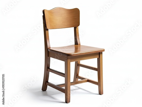 A simple wooden chair sitting on a clean white floor