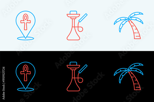Set line Egyptian Scarab, Cross ankh and Hookah icon. Vector