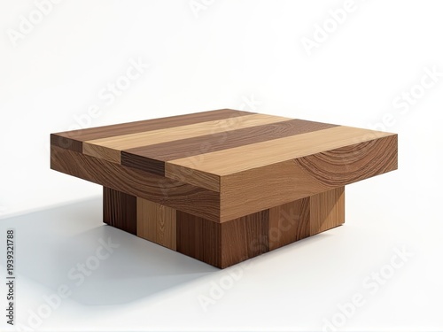 A simple wooden table placed on a clean white surface