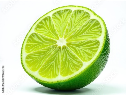 A lime cut in half on a white surface