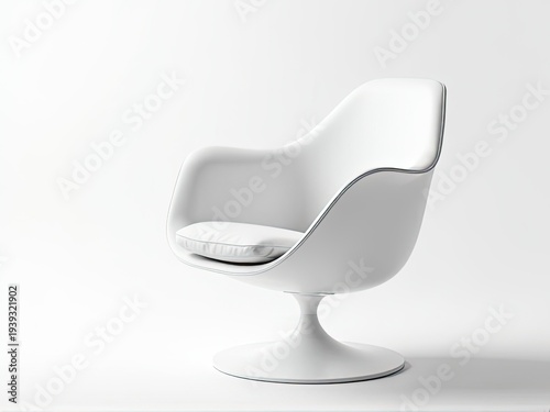 A single white chair placed on a plain white floor, suitable for minimalist interiors or photography props