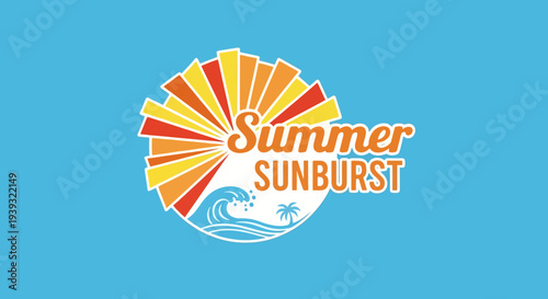 Vibrant Summer Sunburst Logo Design with Ocean Wave.