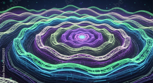 Vibrant Neon Light Pattern with Circular Design.