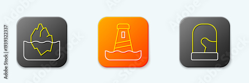 Set line Iceberg, Lighthouse and Christmas mittens icon. Vector