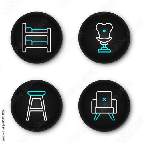 Set line Armchair, Chair, and Bunk bed icon. Vector