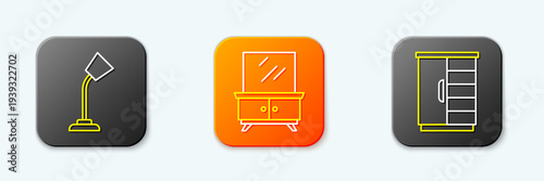 Set line Table lamp, Dressing table and Wardrobe icon. Vector