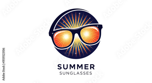 Summer Sunglasses Logo Design with Sunburst Effect.