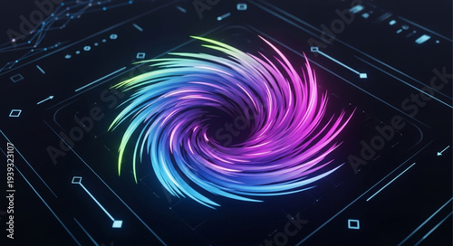Foto Colorful Digital Swirl with Neon Lights and Abstract Motion.