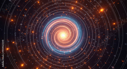 Futuristic Digital Spiral Galaxy with Bright Center.