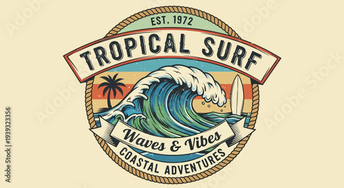 Tropical Surf Waves and Vibes Coastal Adventures Logo.