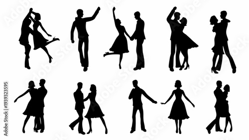 Dancing couples in various poses and styles together
