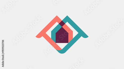 A striking logo featuring unique geometric shapes intertwined to form a home symbol, representing creativity and modern living with a contemporary twist.