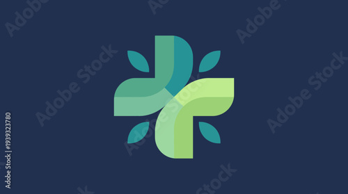 This creative logo features interlocking shapes in varying shades of turquoise and green, representing growth, nature, and renewal through its harmonious design and leaf motifs.