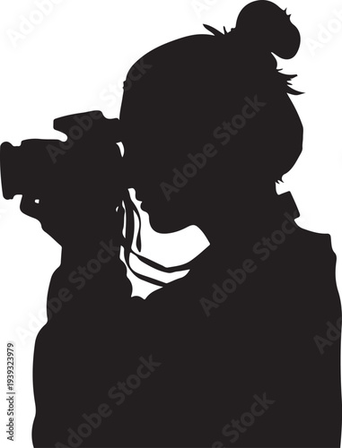 Vector silhouette of woman taking photo with camera