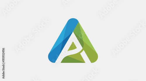 An eye-catching triangle logo in vibrant greens reflects a focus on business and sustainability, capturing attention with its dynamic design and modern visual appeal.