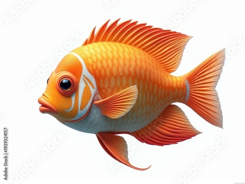 A colorful orange fish with a distinctive white stripe on its face