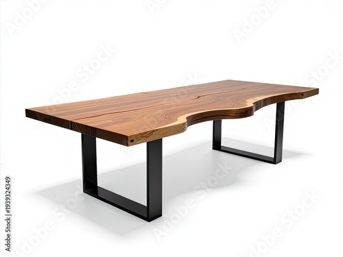 A simple wooden table with metal legs on a white background, perfect for everyday use or as a decorative piece