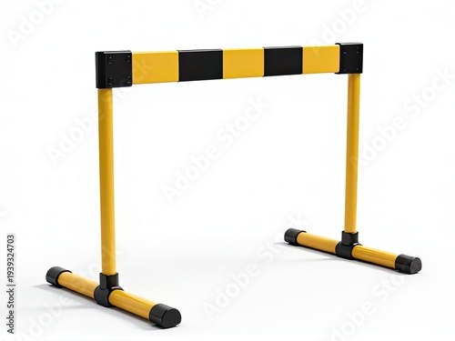 A yellow and black barricade on a white background, useful for construction or safety-themed projects