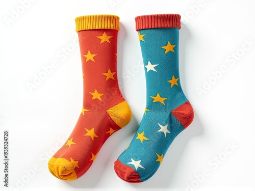 Two pairs of colorful socks with star designs