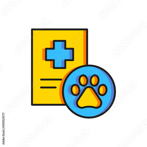 Color Clipboard with medical clinical record pet icon isolated on white background. Health insurance form. Medical check marks report. Flat filled outline style with shadow. Vector