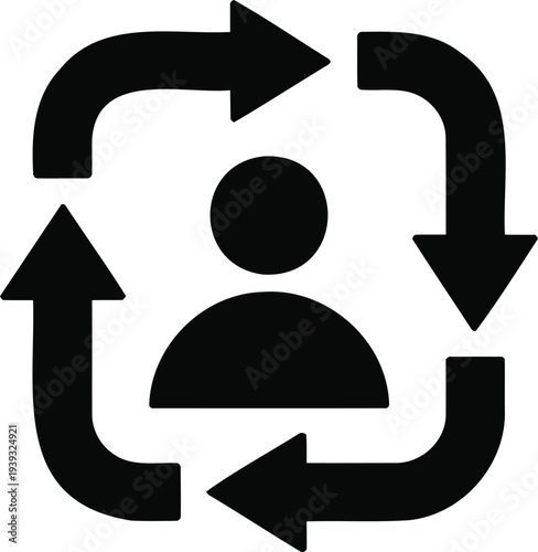 Black User Refresh Icon Vector Illustration for Account Update, Profile Reload, or Data Synchronization Symbol in Modern Flat Style
