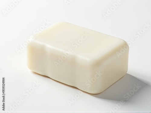 A single soap bar sits on a clean and white surface, perfect for use in product photography or advertising