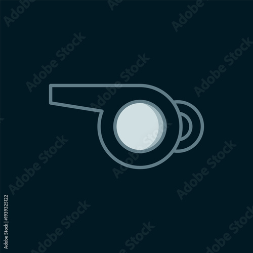 Line Whistle icon isolated on black background. Referee symbol. Fitness and sport sign. Flat filled outline style with shadow. Vector